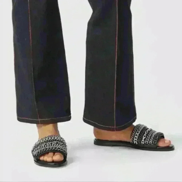 Coach Black Slide Sandals with Silver Chain Accents New - Picture 2 of 3